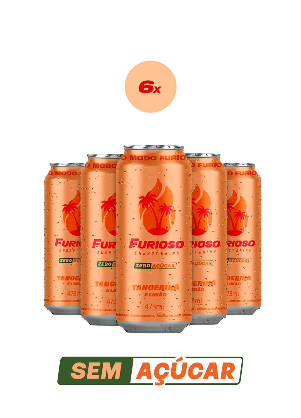 Pack 6 Furioso Tangerina e Limão Sem Açúcar 473ml