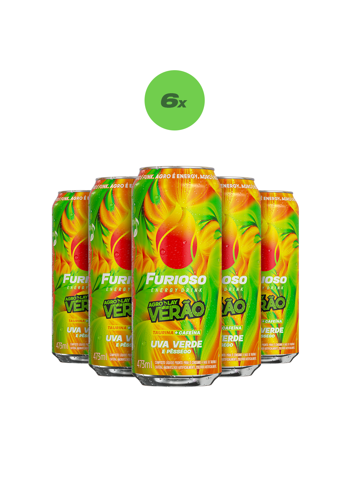 Pack 6 Furioso Uva Verde e Pêssego 473ml