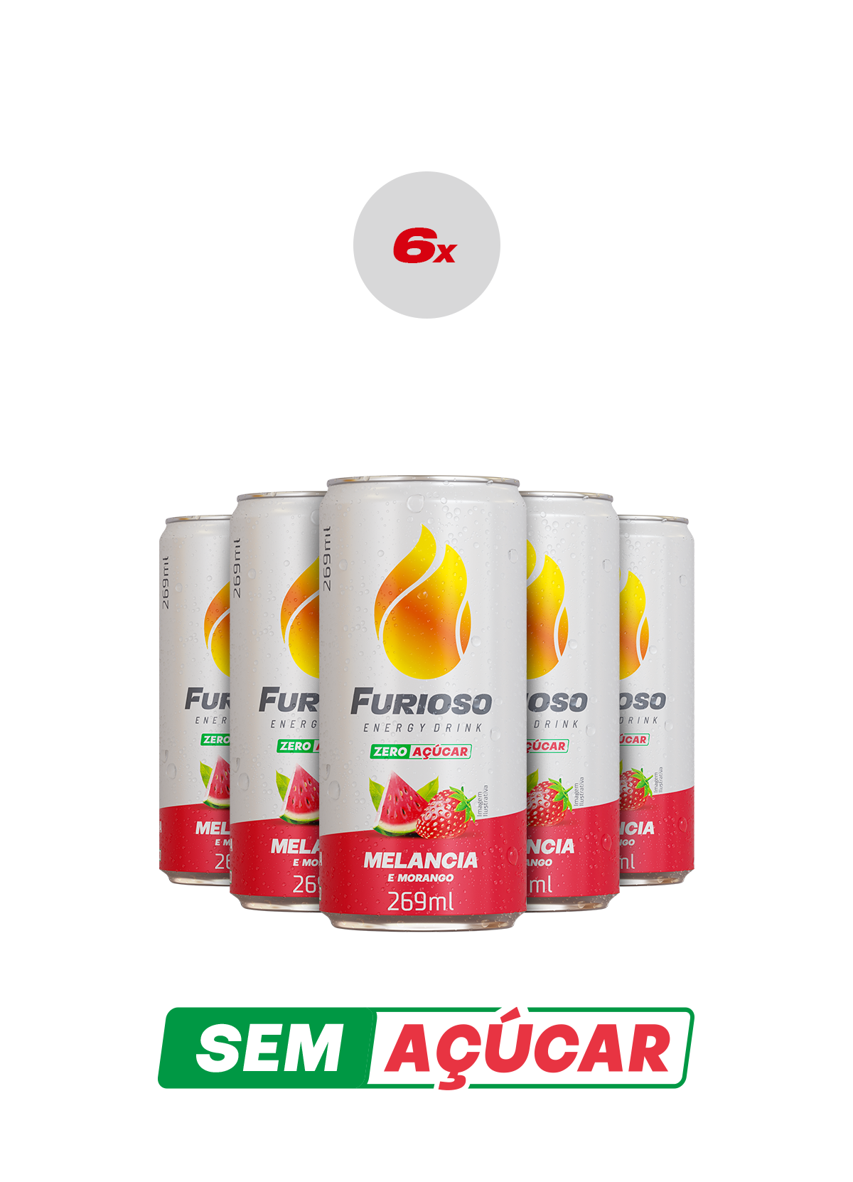 Pack 6 Furioso Melancia e Morango Sem Açúcar 269ml