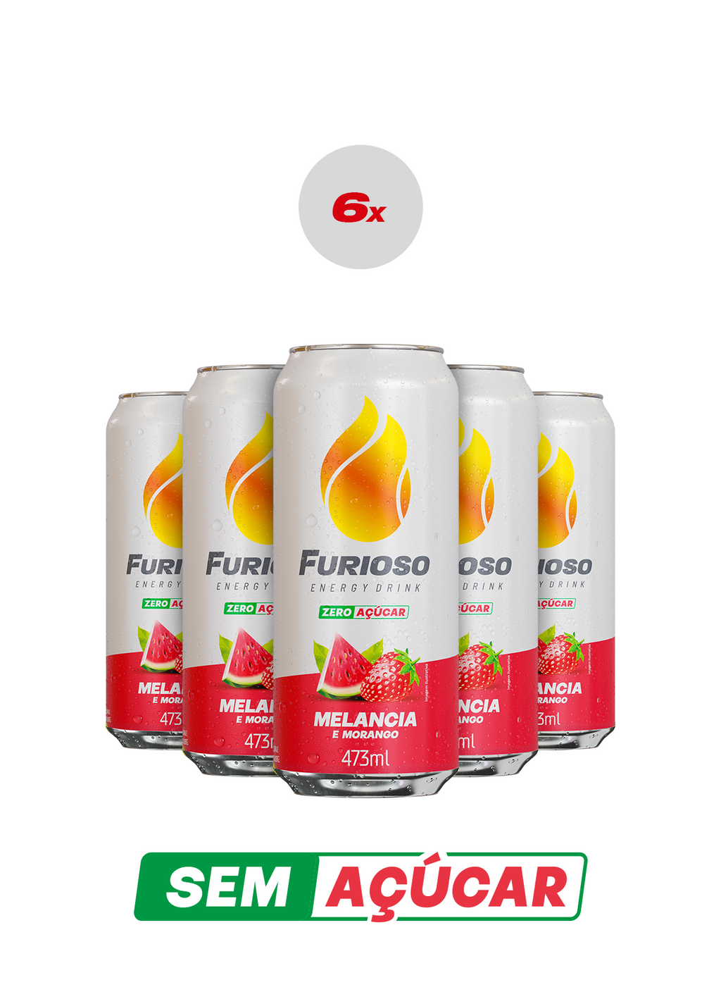 Pack 6 Furioso Melancia e Morango Sem Açúcar 473ml